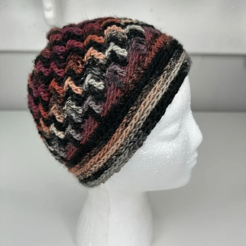 Created by Cyd Handmade Knit Beanie Alpaca Wool Chevron Zig Zag‎ Winter Hat NEW